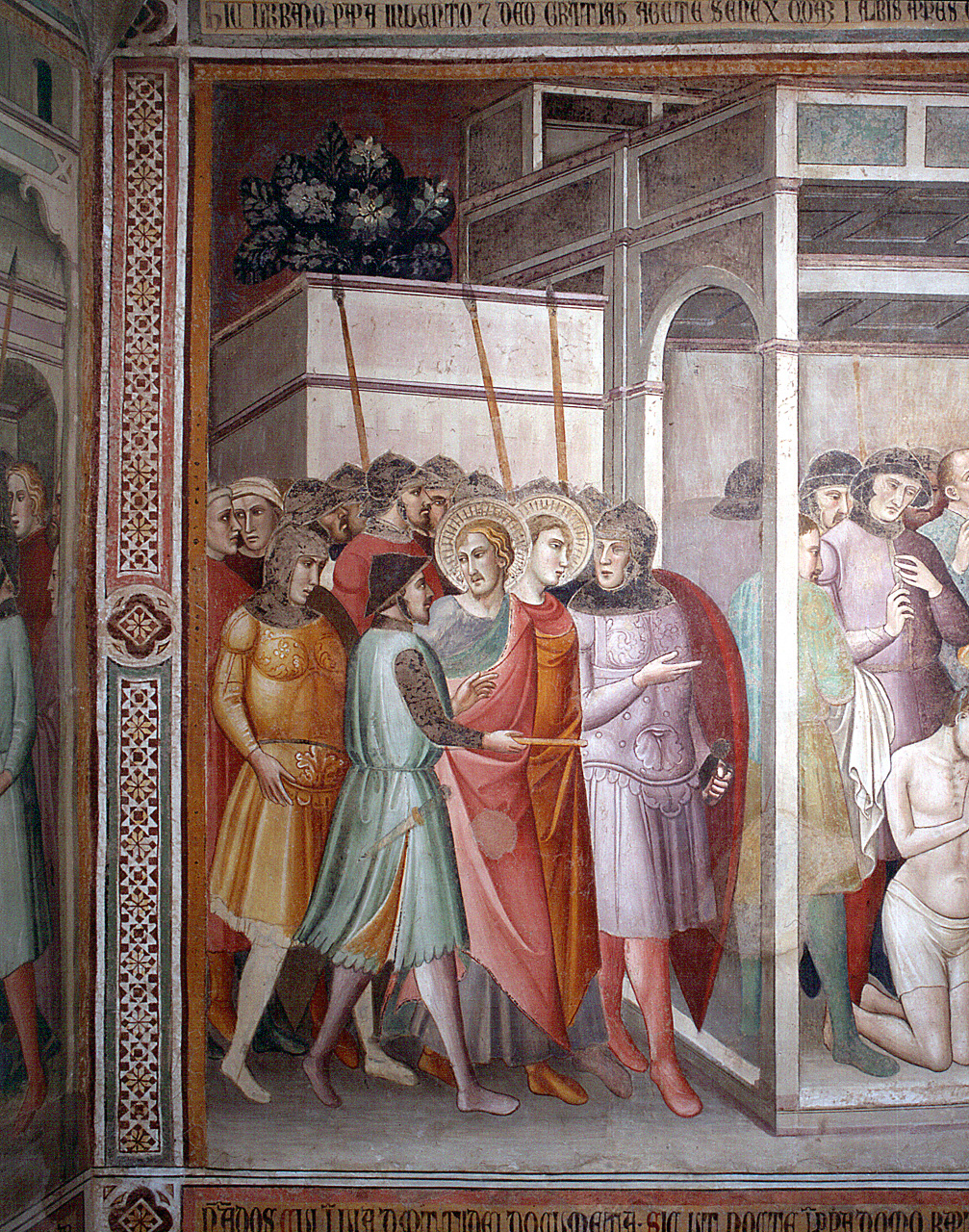 san Valeriano e san Tiburzio condotti a morte da Massimo lo convertono (dipinto) di Lippo di Corso (attribuito) (secc. XIV/ XV)