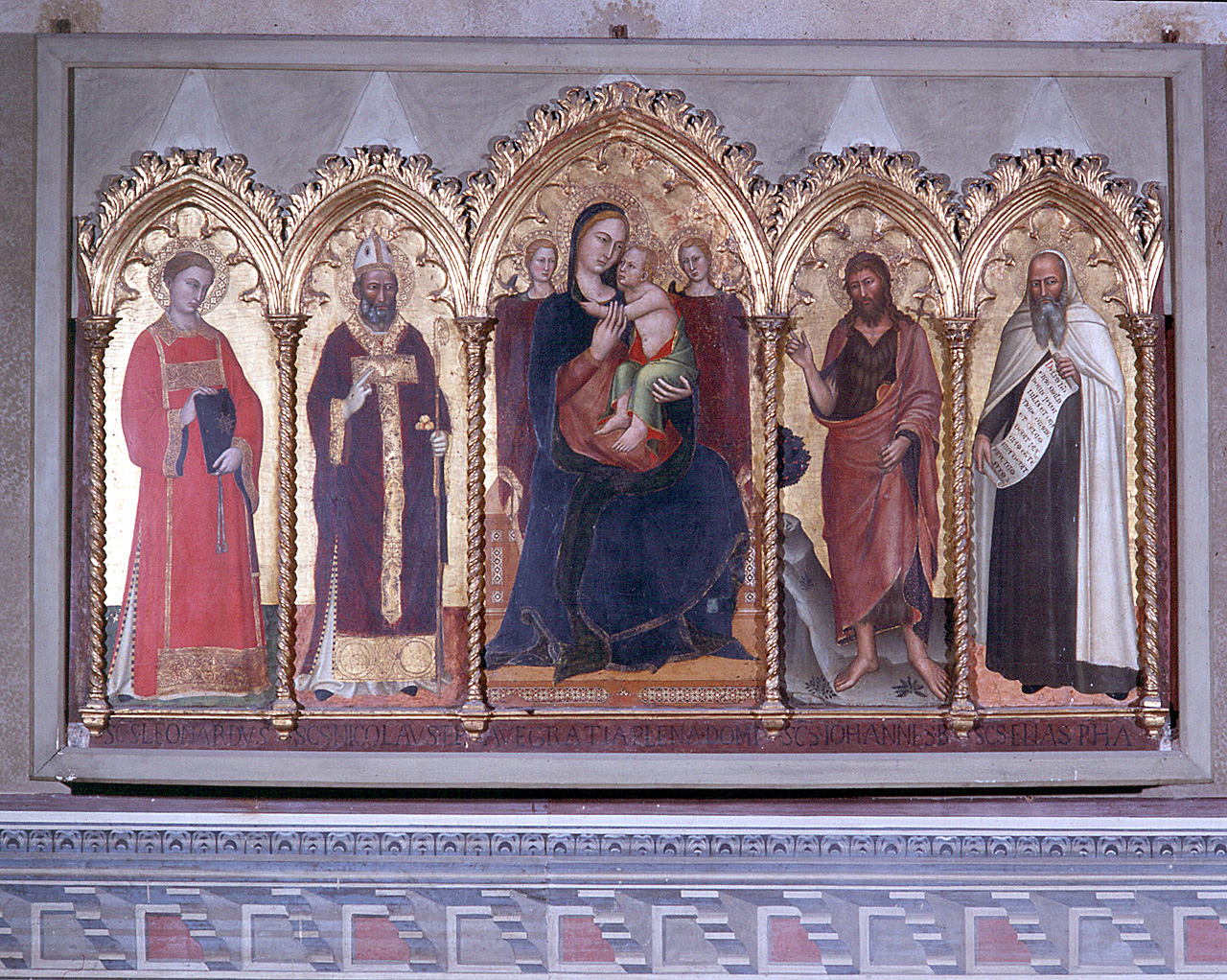 Madonna con Bambino e angeli, santi, Elia (dipinto) di Bonaiuti Andrea detto Andrea da Firenze (sec. XIV)