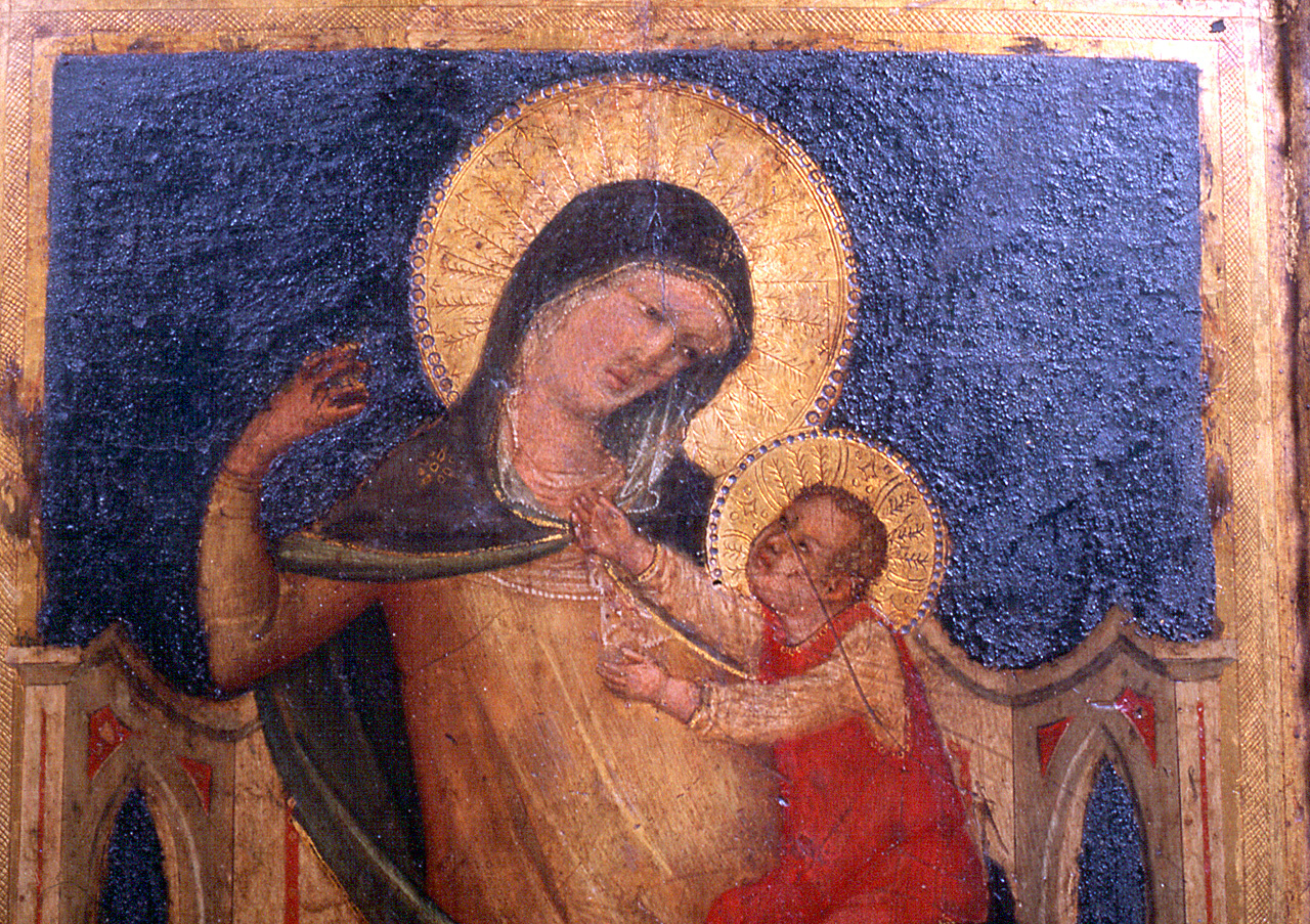 Madonna con Bambino in trono tra san Giovanni Battista e san Giovanni evangelista (dipinto) di Maestro del Codice di San Giorgio (inizio sec. XIV) 