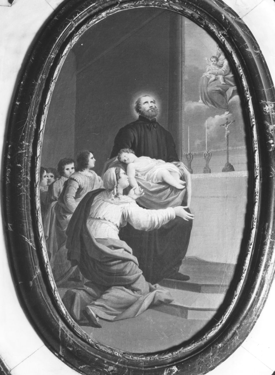 San Giuseppe di Calasanzio con bambino e donne inginocchiate (dipinto) - ambito fiorentino (prima metà sec. XIX)