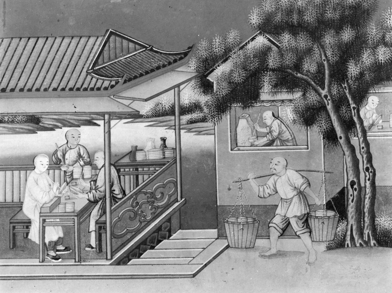 atelier di vasaio cinese (dipinto) - ambito cinese (sec. XVIII)