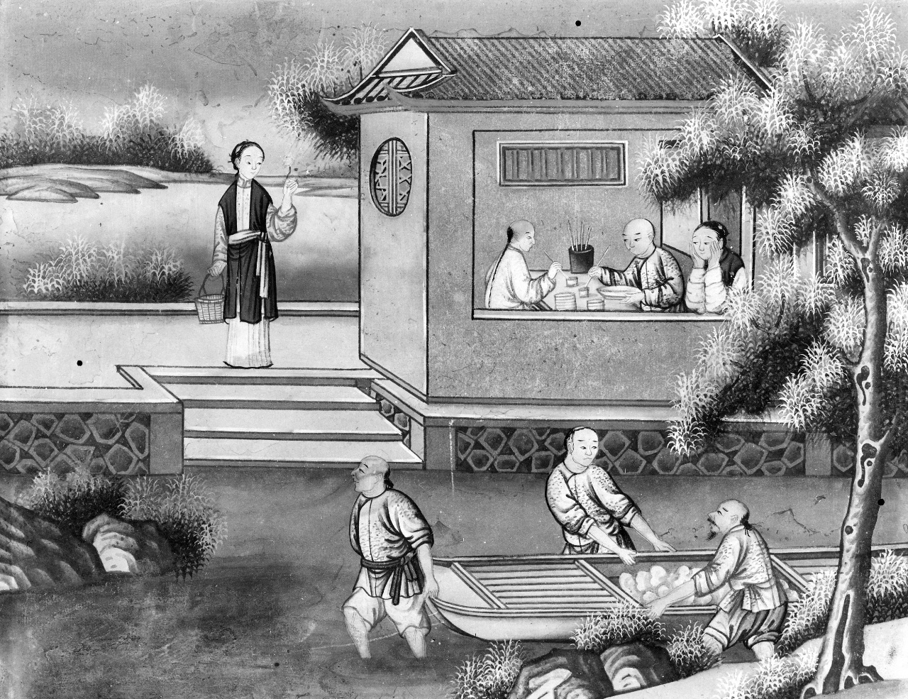 atelier di vasaio cinese (dipinto) - ambito cinese (sec. XVIII)