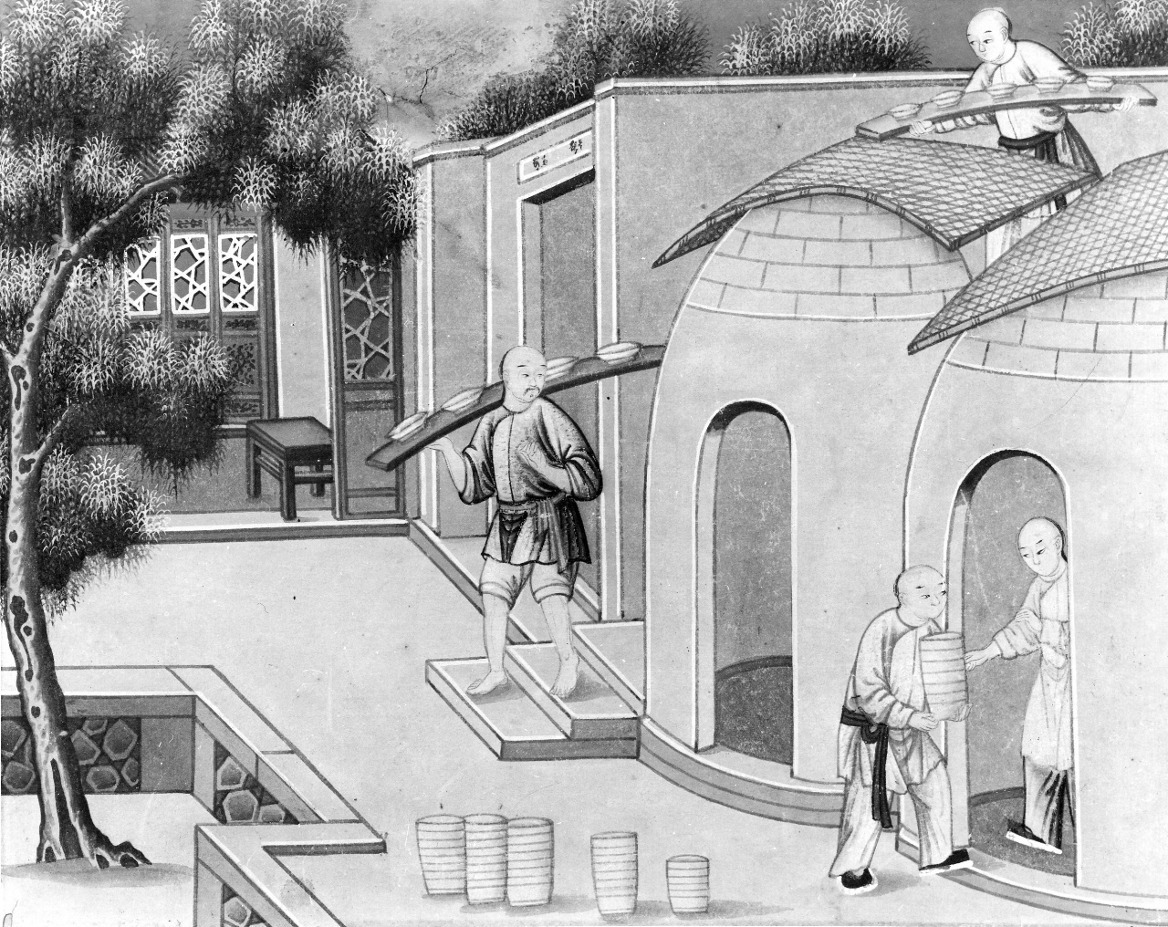 atelier di vasaio cinese (dipinto) - ambito cinese (sec. XVIII)