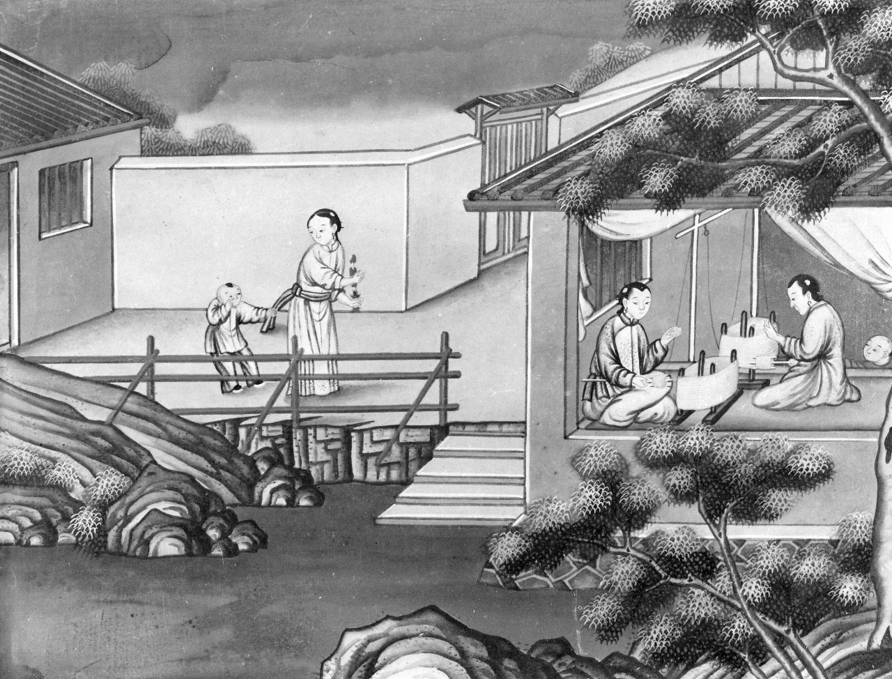 lavorazione della seta (dipinto) - ambito cinese (sec. XVIII)