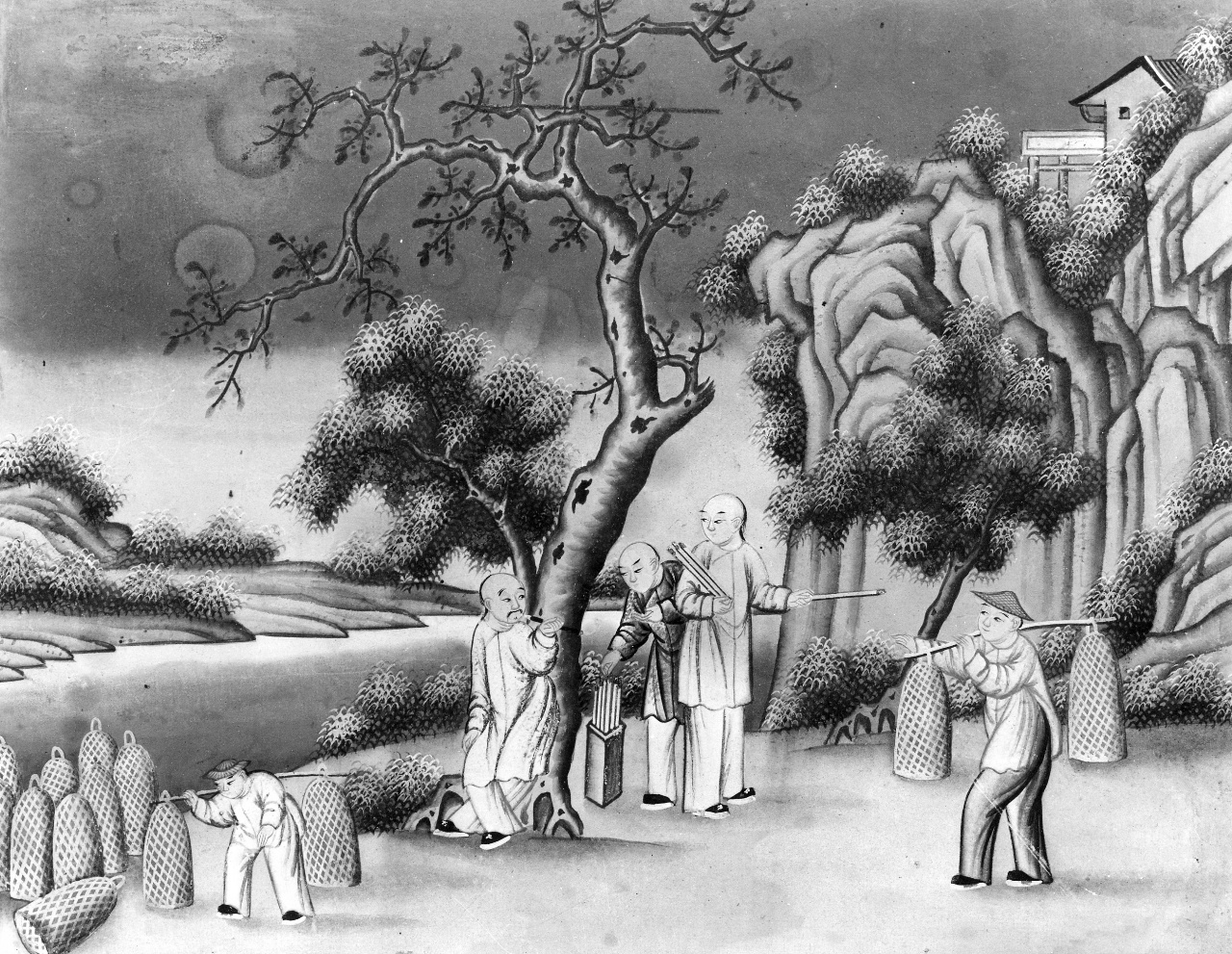 raccolta del tè (dipinto) - ambito cinese (sec. XVIII)