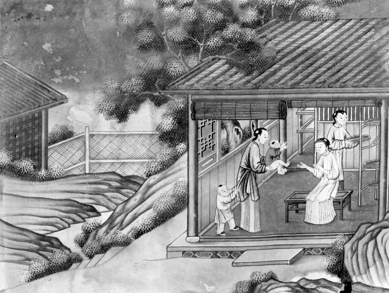 lavorazione della seta (dipinto) - ambito cinese (sec. XVIII)