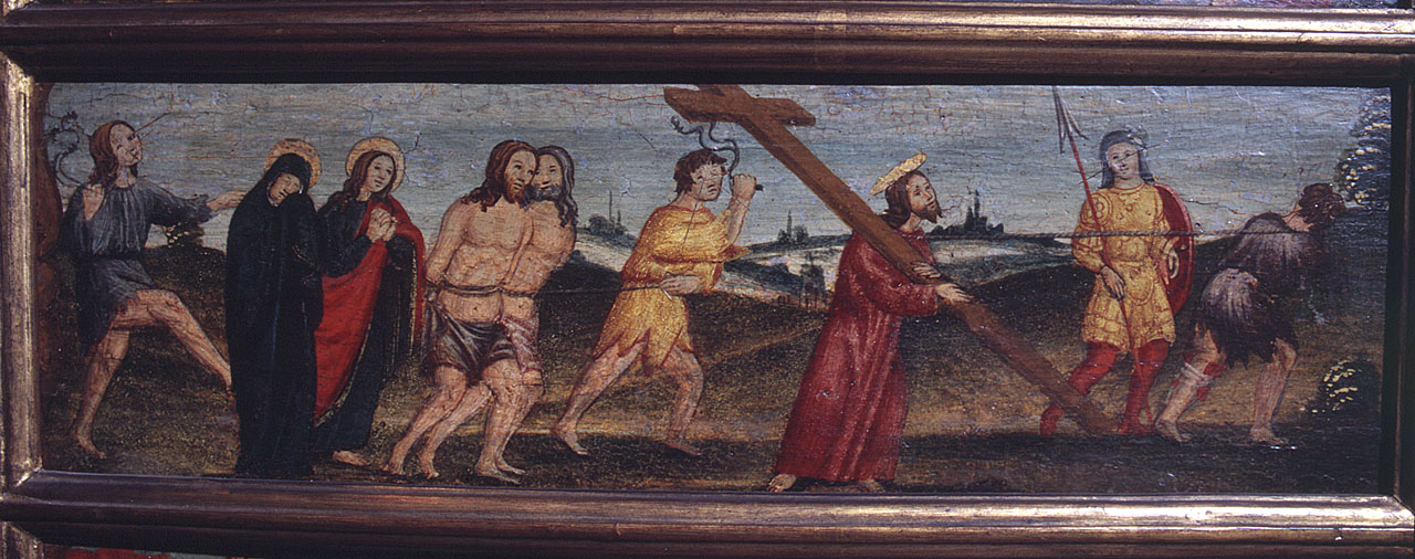 salita di Cristo al monte Calvario (scomparto di predella) - ambito fiorentino (secc. XV/ XVI)
