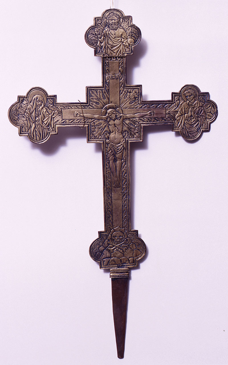 Cristo crocifisso, dolenti, Dio Padre benedicente (croce processionale) - bottega toscana (sec. XV)