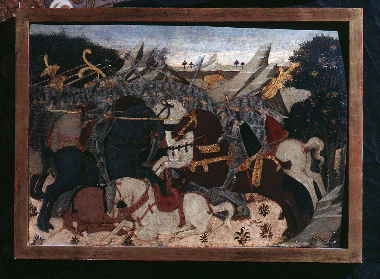 battaglia (fronte di cassone, frammento) - ambito fiorentino (terzo quarto sec. XV)