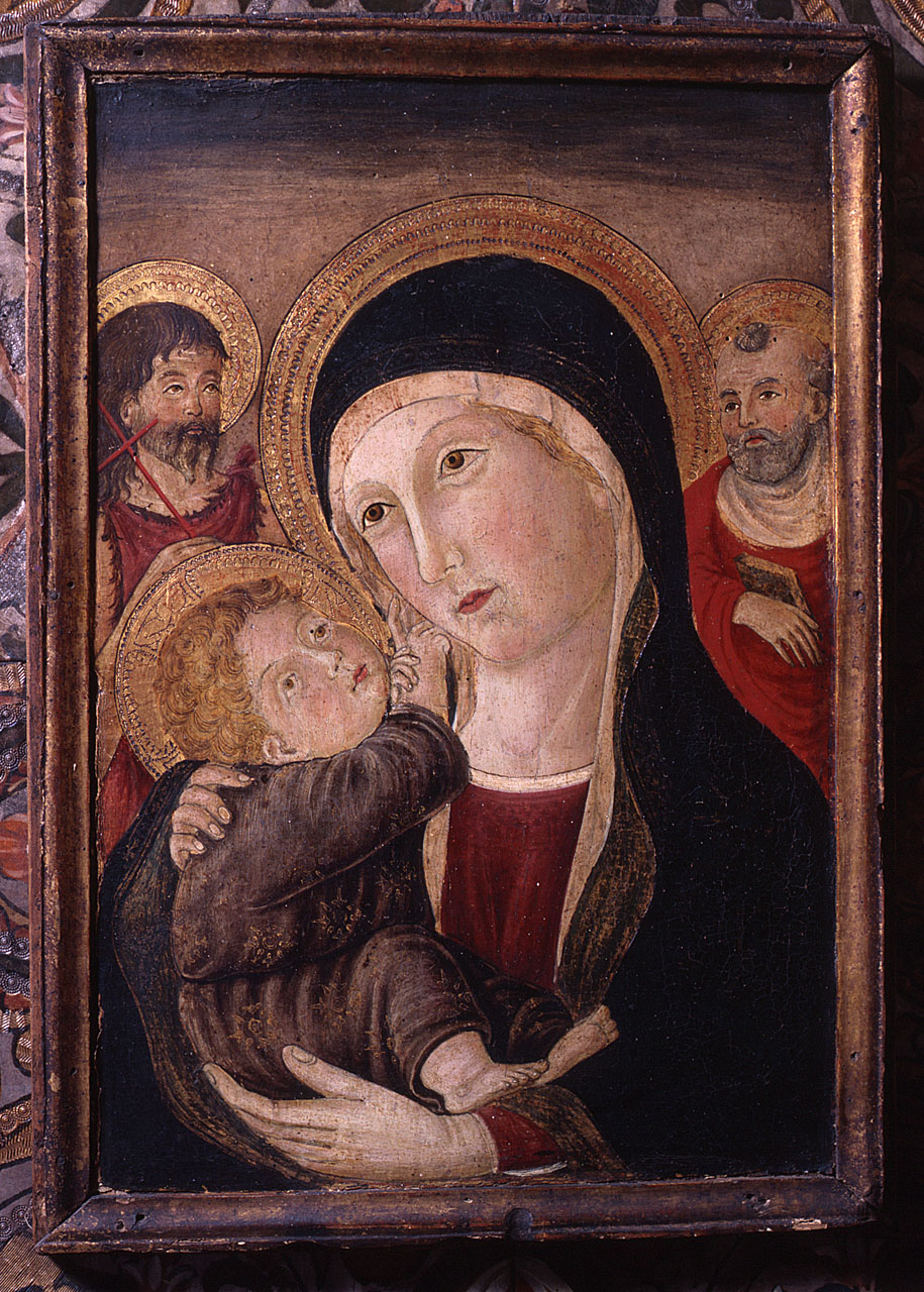 Madonna con Bambino, san Giovanni Battista, santo (dipinto) di Sano di Pietro (sec. XV)