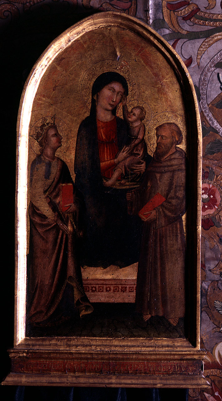 Madonna con Bambino, san Francesco d'Assisi, sant'Elisabetta d'Ungheria (?) (dipinto) di Maestro di Sant'Ivo (sec. XV)
