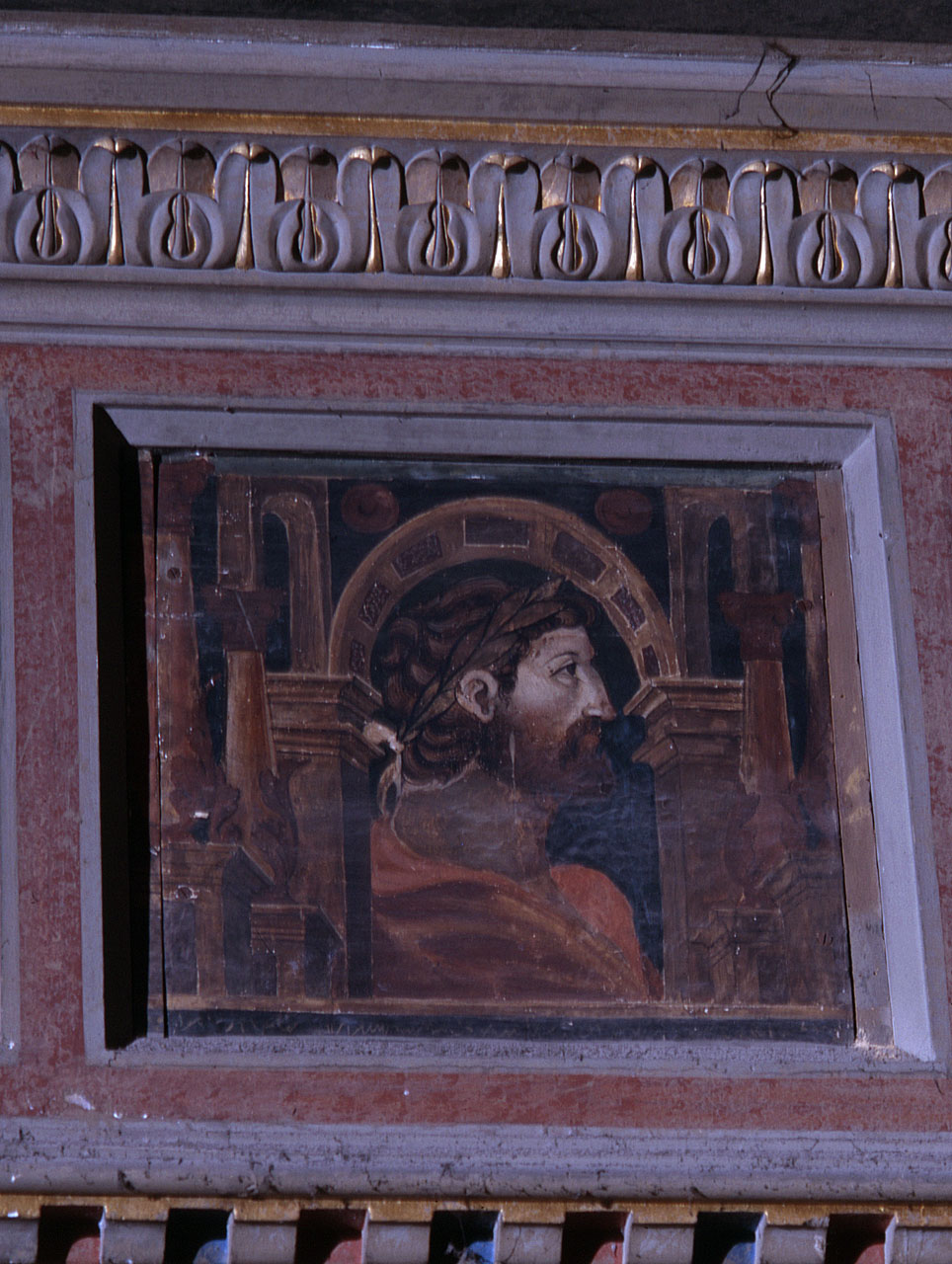 busto maschile con corona d'alloro (dipinto) - ambito lombardo (secc. XV/ XVI)