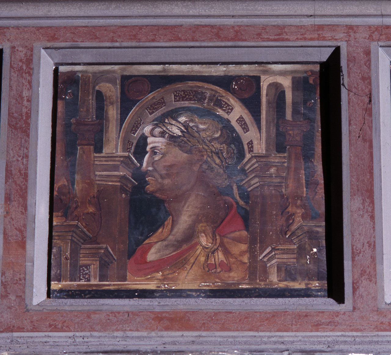 busto maschile con corona d'alloro (dipinto) - ambito lombardo (secc. XV/ XVI)