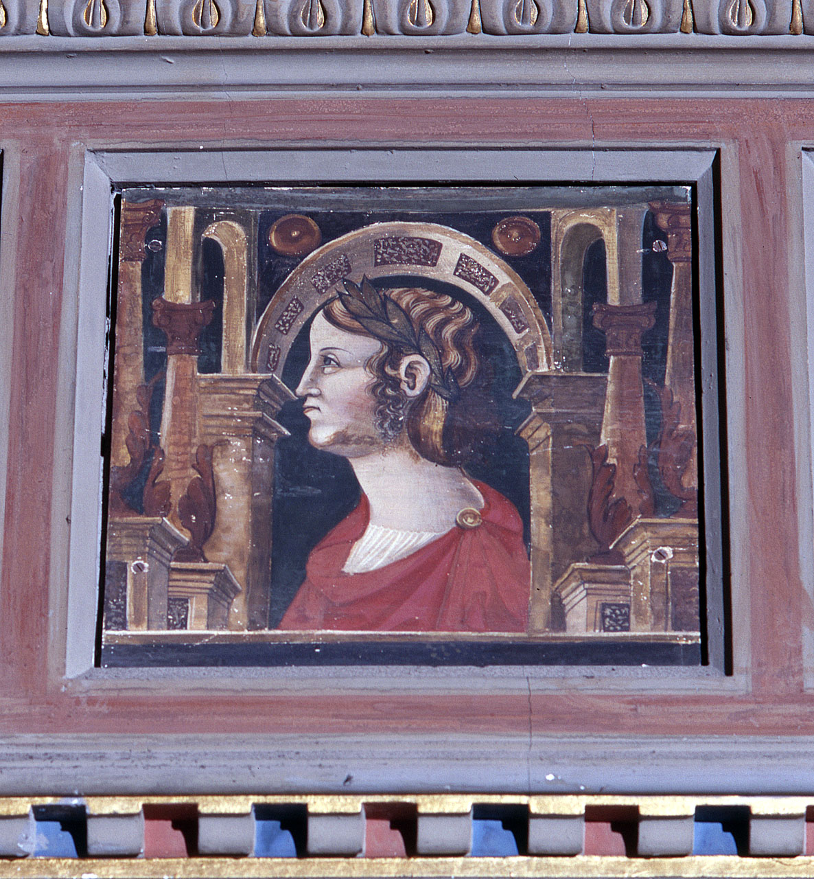 busto maschile con corona d'alloro (dipinto) - ambito lombardo (secc. XV/ XVI)