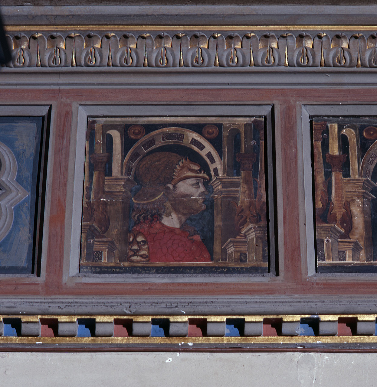 busto maschile con elmo (dipinto) - ambito lombardo (secc. XV/ XVI)