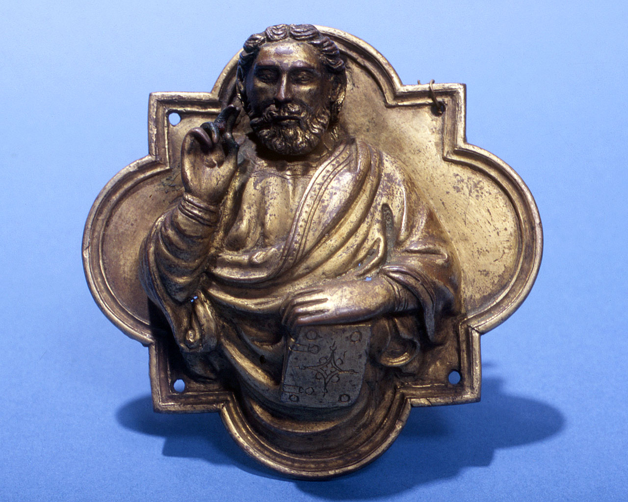 santo benedicente (placchetta) - bottega toscana (sec. XV)