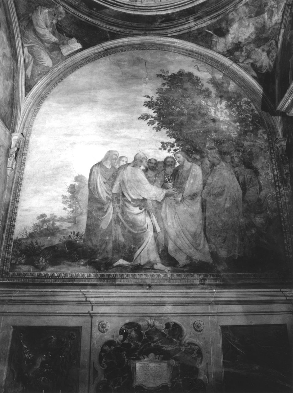 Cristo consegna le chiavi a San Pietro (dipinto, elemento d'insieme) di Mannozzi Giovanni detto Giovanni da San Giovanni (sec. XVII)