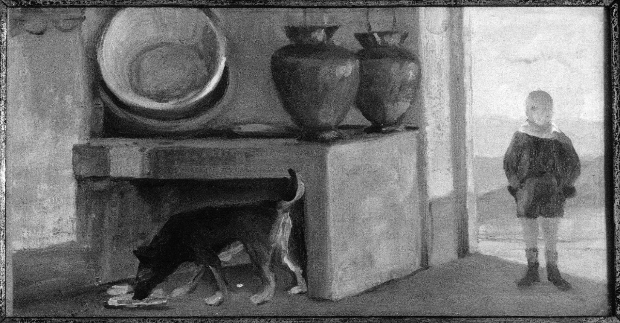 Alla presceria, interno (dipinto) di Becucci Girolamo (sec. XX)