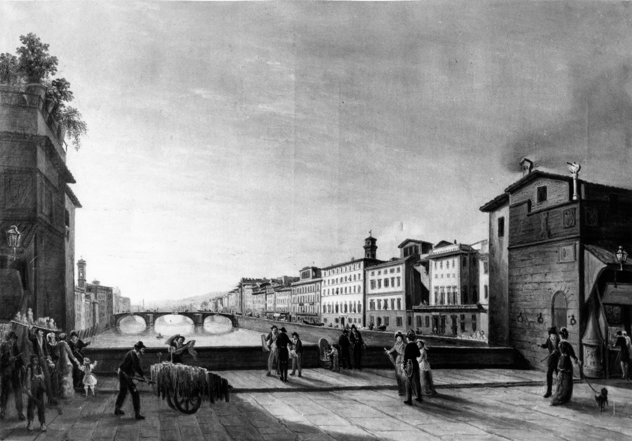 veduta dell'Arno dal Ponte Vecchio (dipinto) di Gherardi Giuseppe (sec. XIX)