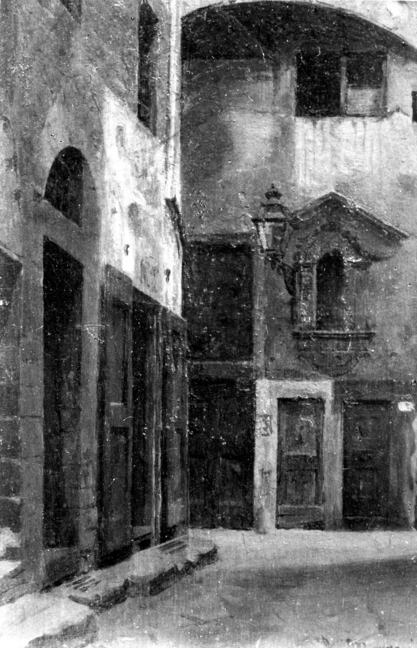 veduta di via S. Miniato fra le torri a Firenze (dipinto) di Marrani Augusto (sec. XIX)