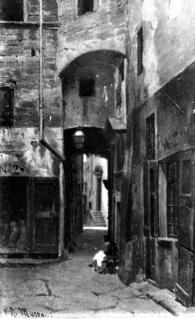 veduta di via dei Cavalieri a Firenze (dipinto) di Marrani Augusto (sec. XIX)