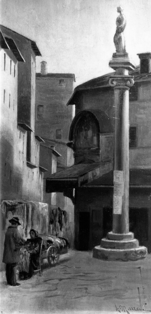 veduta della piazza del Mercato Vecchio a Firenze (dipinto) di Marrani Augusto (sec. XIX)