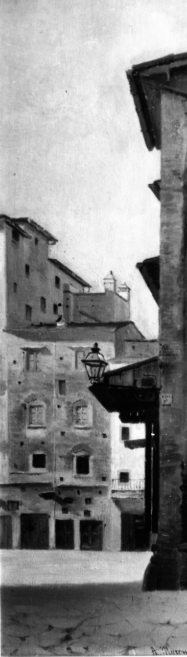 veduta della torre degli Amieri a Firenze (dipinto) di Marrani Augusto (sec. XIX)