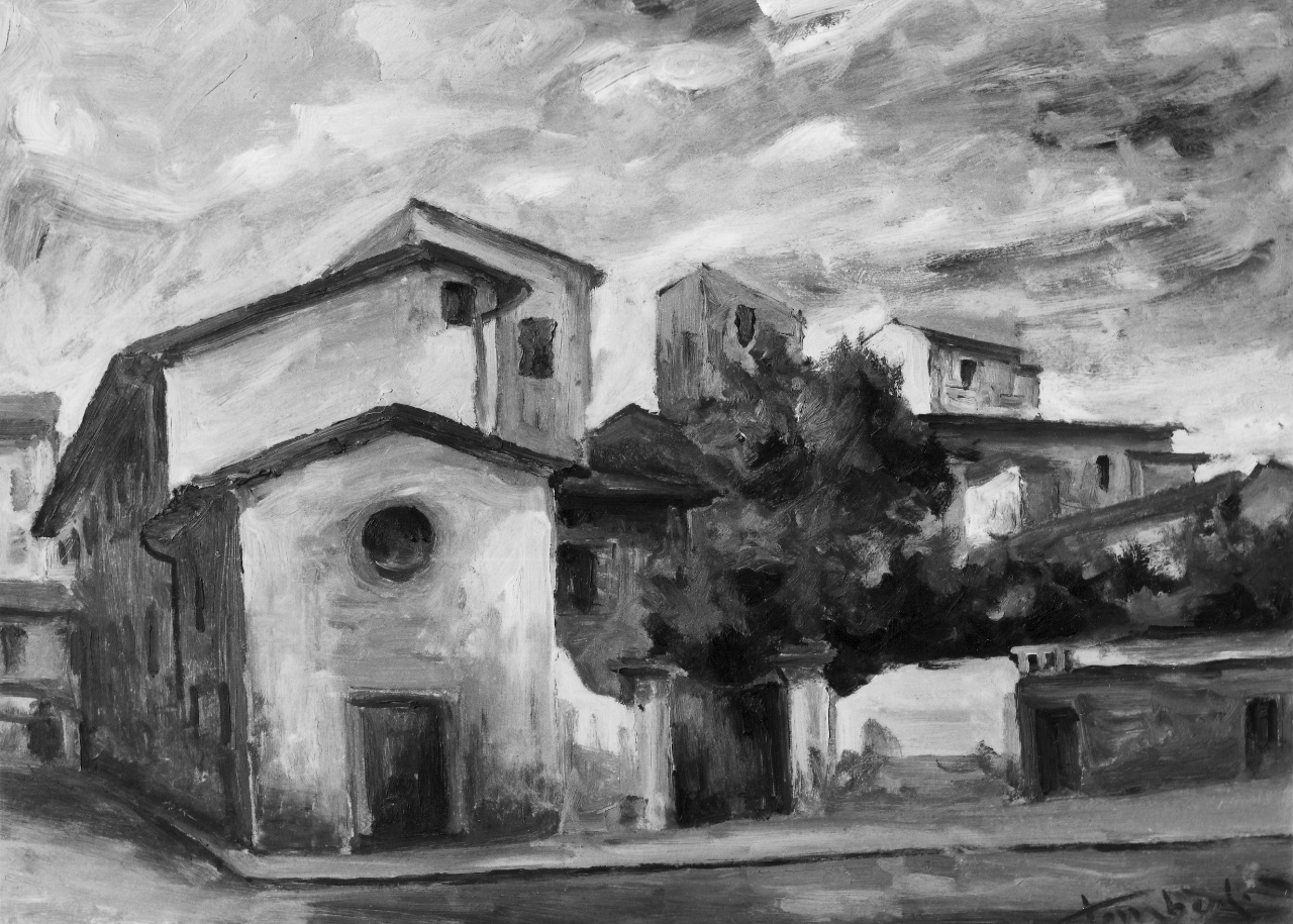 veduta di piazza del Cestello a Firenze (dipinto) di Tomberli Sergio (metà sec. XX)