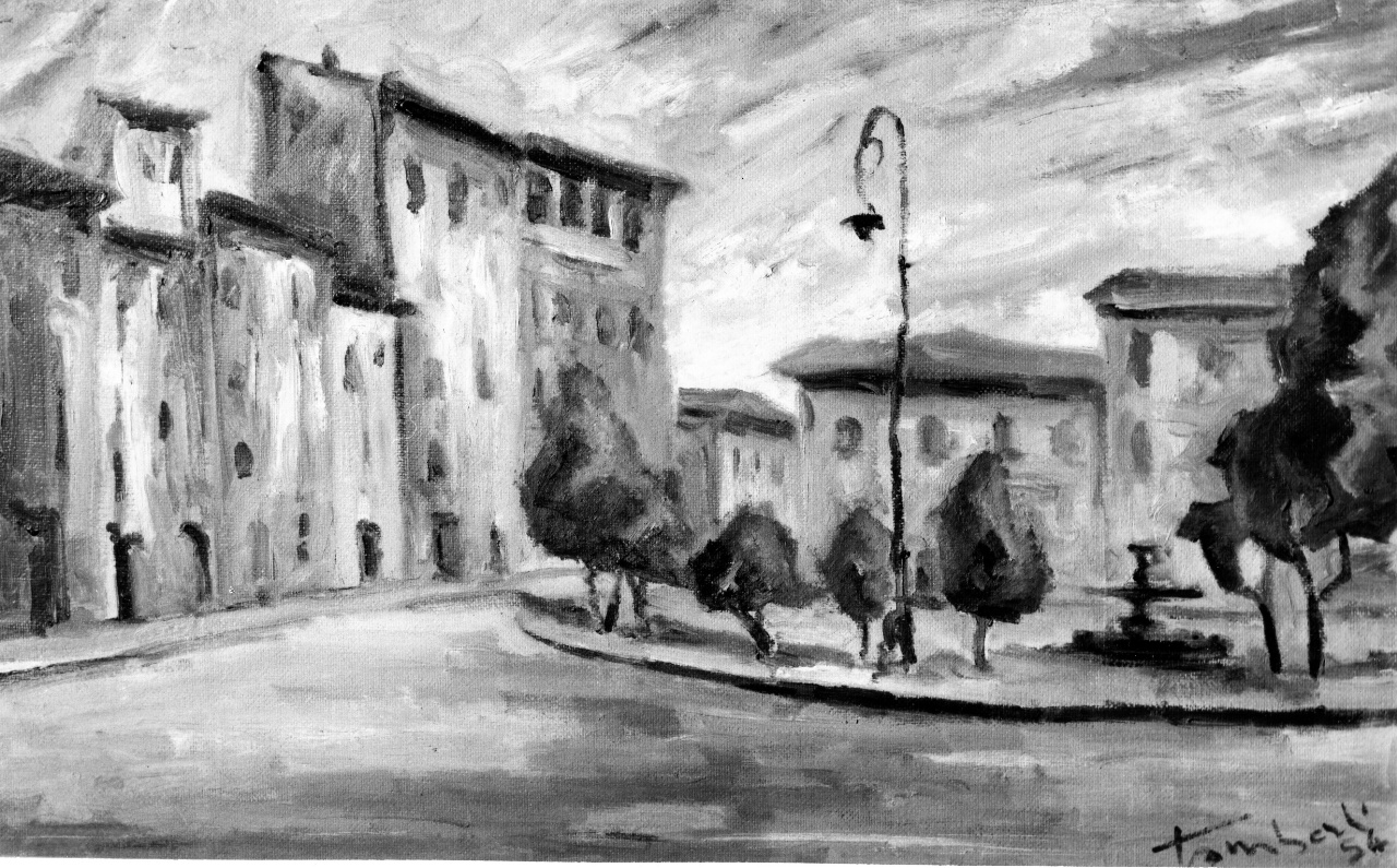 veduta di piazza S. Spirito a Firenze (dipinto) di Tomberli Sergio (sec. XX)