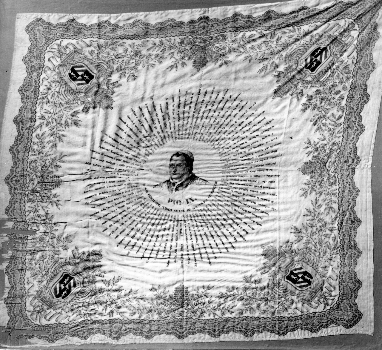 ritratto di papa Pio IX (fazzoletto) - manifattura toscana (prima metà sec. XIX)