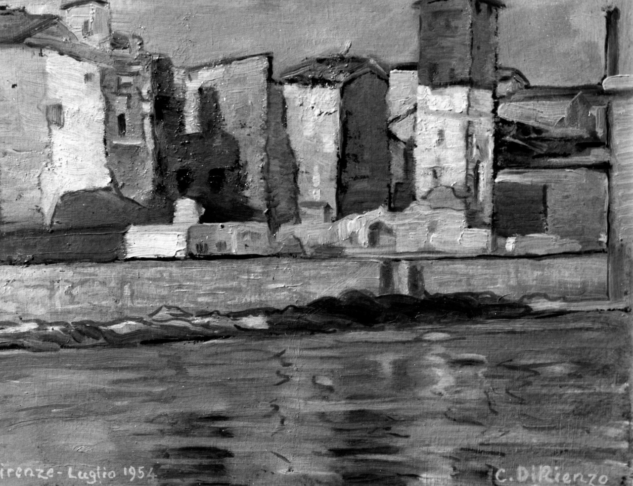 veduta del lungarno Acciaioli a Firenze (dipinto) di Di Rienzo Carmine (sec. XX)