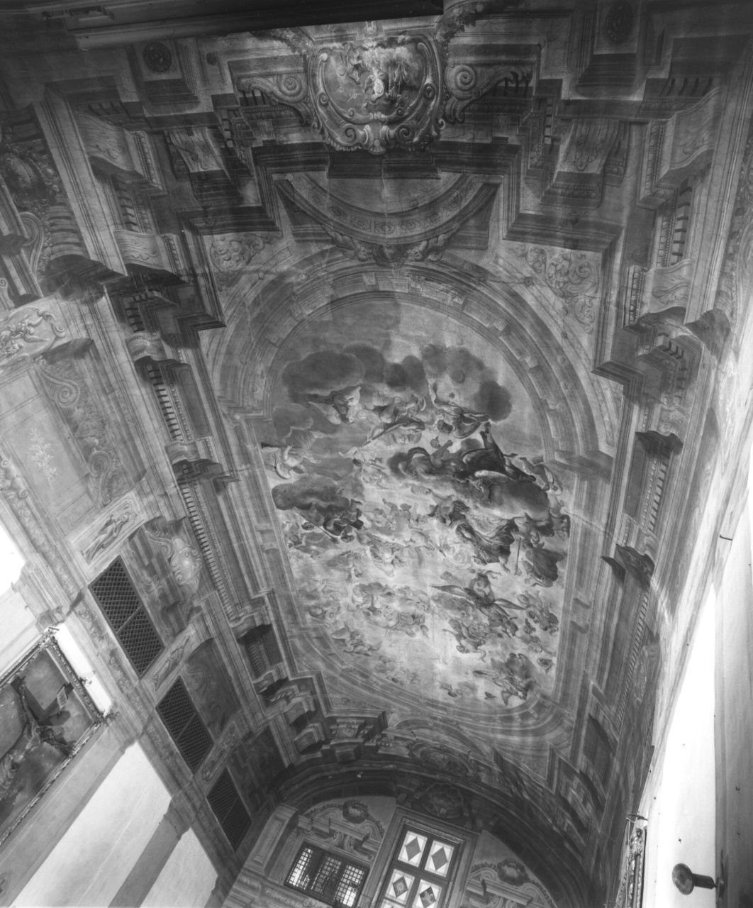 finte architetture e gloria di Santi (dipinto, complesso decorativo) di Bamberini Anton Domenico (sec. XVIII)