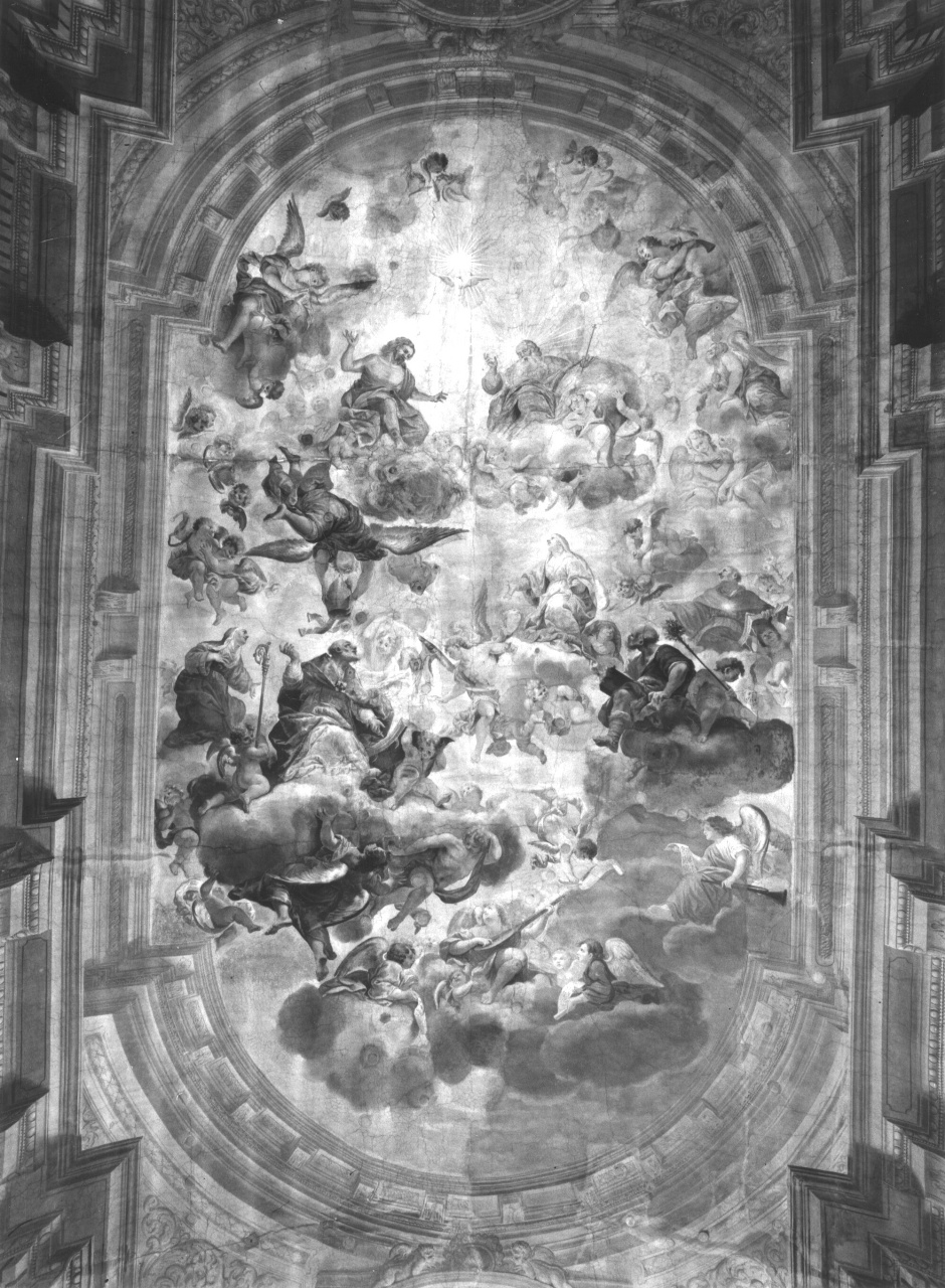gloria di Santa Maria Maddalena dei Pazzi, Sant'Agostino, San Giuseppe e San Tommaso (dipinto) di Bamberini Anton Domenico (sec. XVIII)