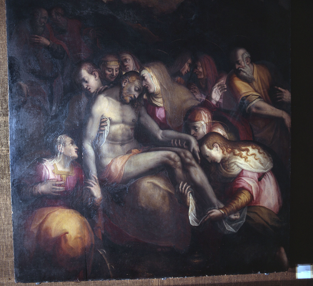 compianto sul Cristo morto con santa Caterina d'Alessandria (dipinto) di Ulivieri Vincenzo (attribuito) (seconda metà sec. XVI)