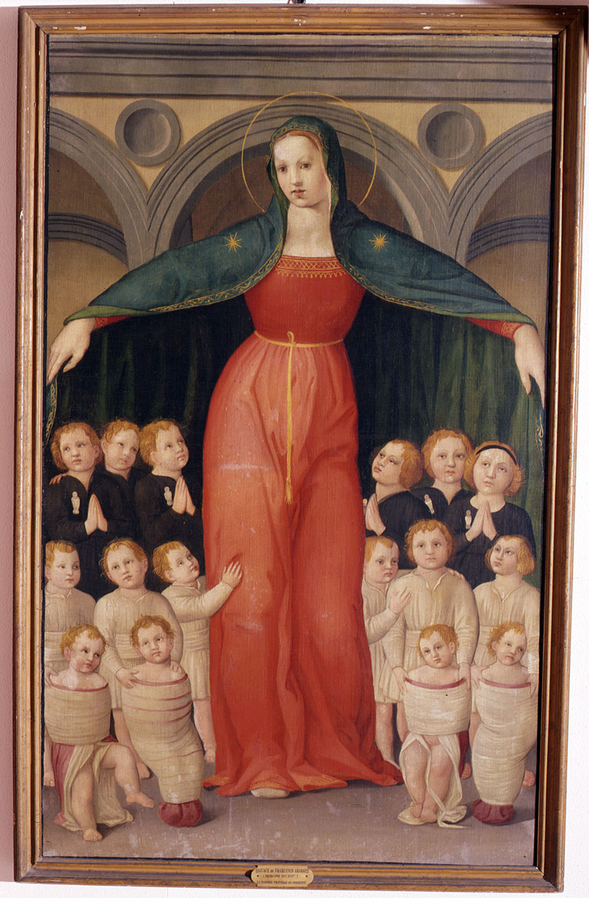 Madonna che protegge gli Innocenti, Madonna degli Innocenti (stendardo processionale) di Domenico di Michelino (attribuito) (sec. XV, sec. XVI)