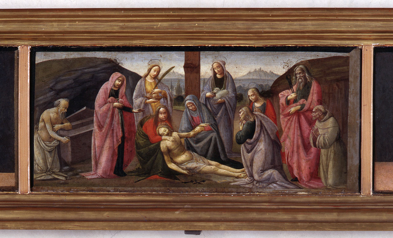 compianto sul Cristo morto e santi (scomparto di predella) di Bigordi Domenico detto Domenico Ghirlandaio (attribuito), Bartolomeo di Giovanni (attribuito) (ultimo quarto sec. XV)