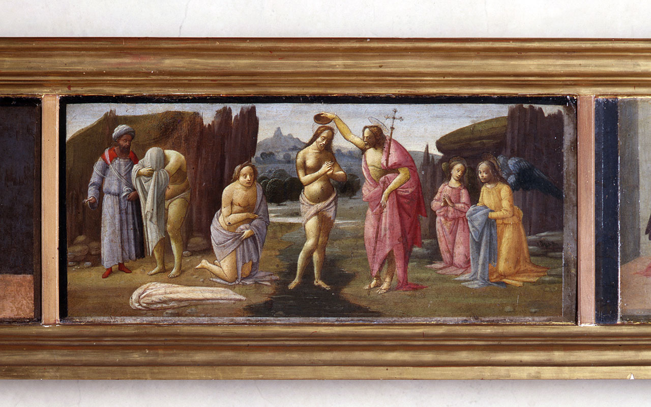 battesimo di Cristo (scomparto di predella) di Bigordi Domenico detto Domenico Ghirlandaio (attribuito), Bartolomeo di Giovanni (attribuito) (ultimo quarto sec. XV)