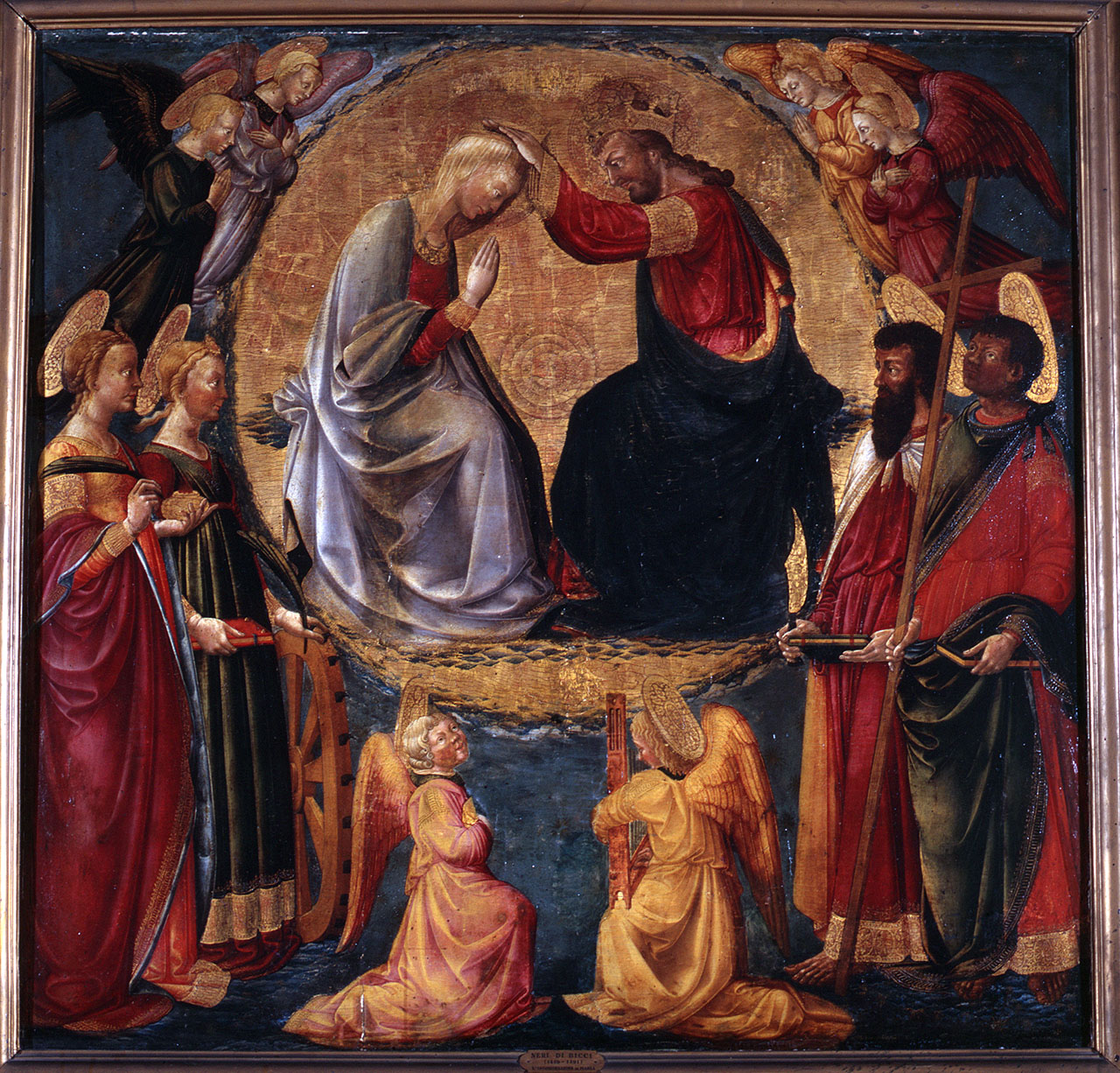 incoronazione di Maria Vergine tra santi e angeli (dipinto) di Neri di Bicci (attribuito) (terzo quarto sec. XV)