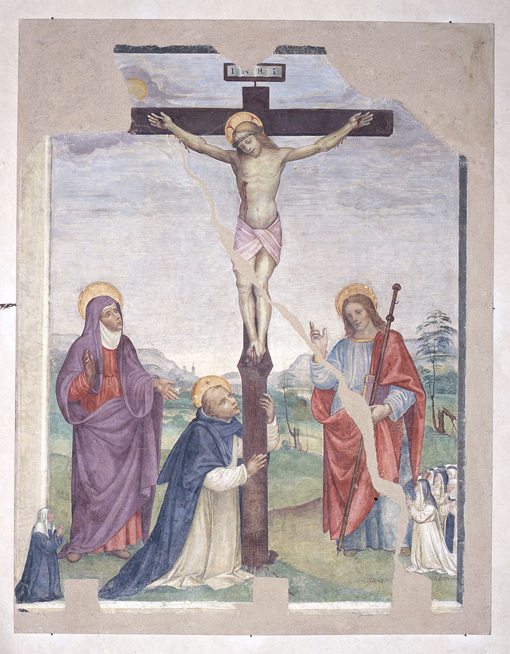Cristo crocifisso con Madonna San Domenico San Giacomo Maggiore (dipinto, frammento) di Bartolomeo di Giovanni (attribuito) (inizio sec. XVI)