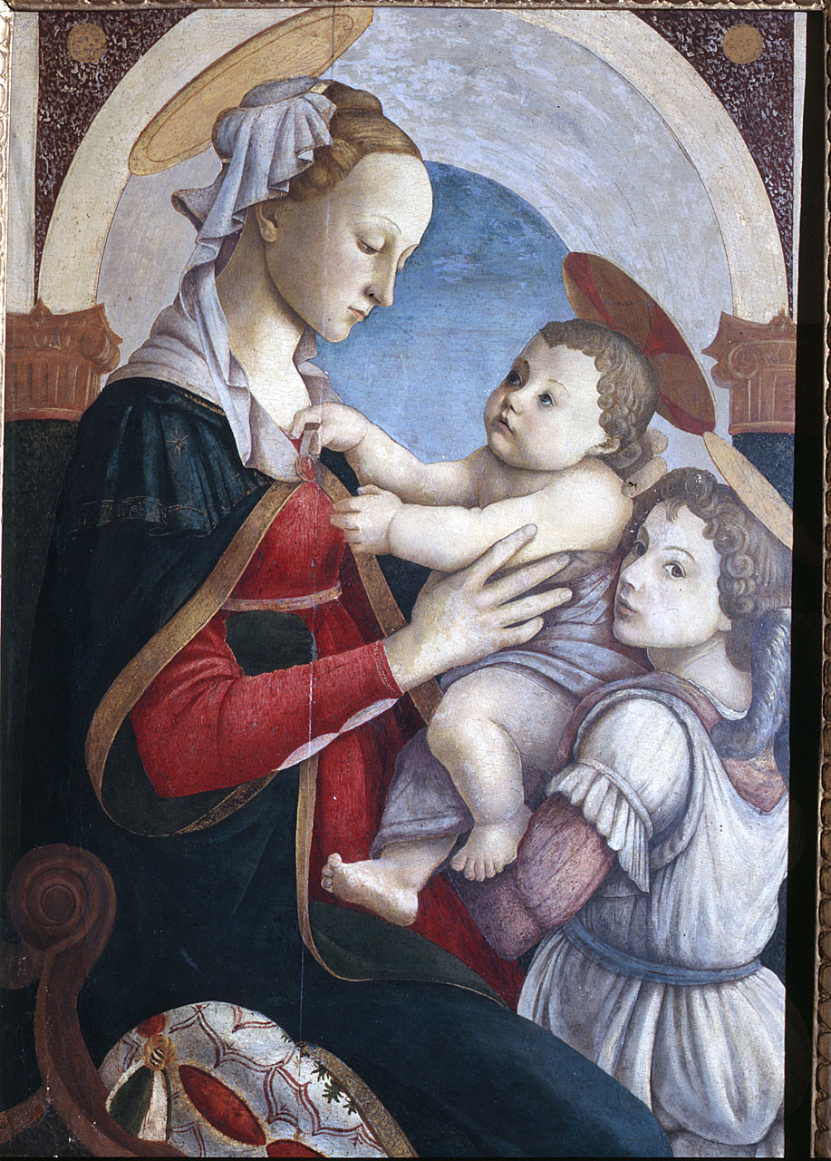 Madonna con Bambino, angelo (dipinto) di Filipepi Alessandro detto Botticelli (attribuito) (terzo quarto sec. XV)