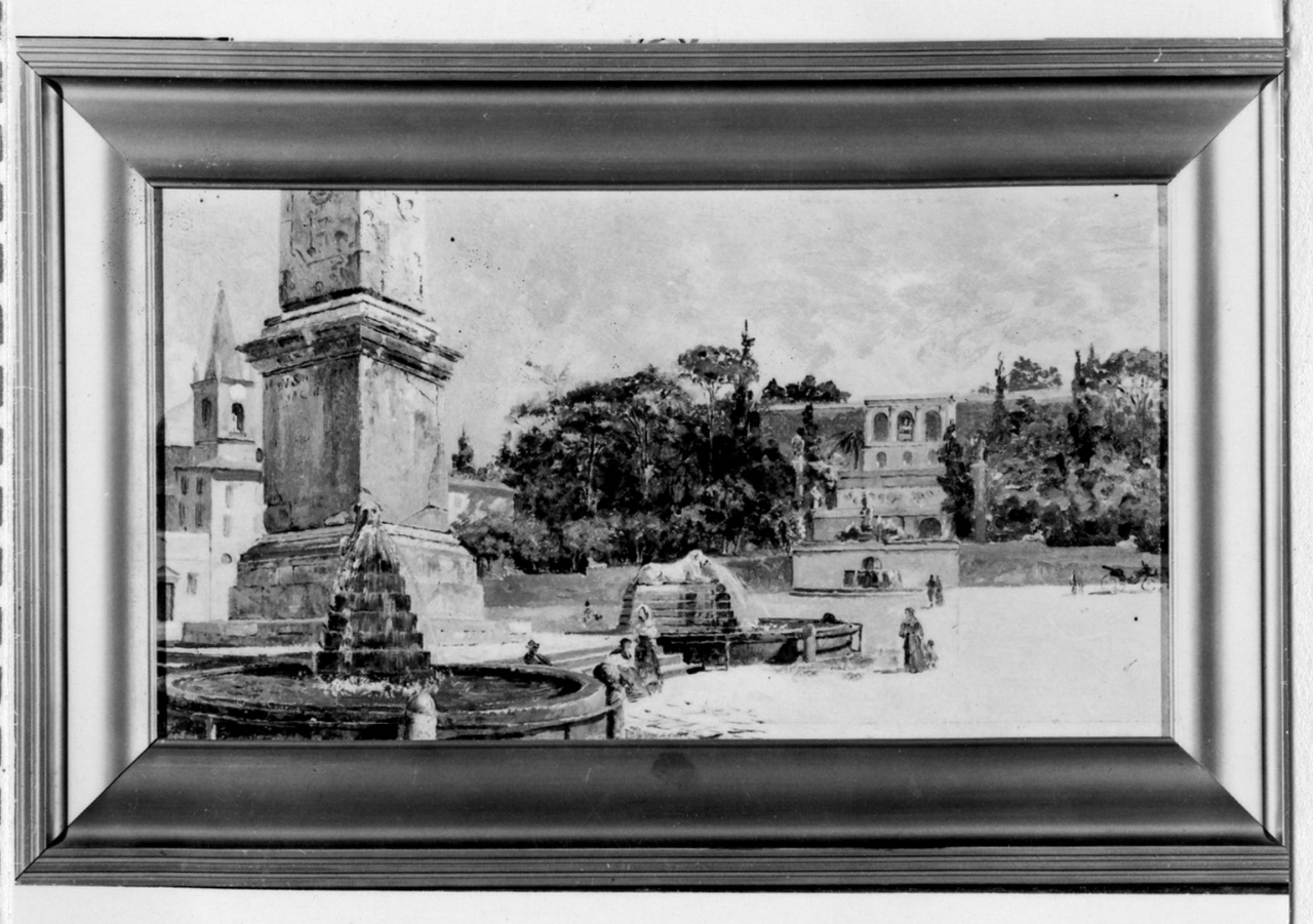 veduta di piazza del Popolo a Roma (dipinto) di De Sanctis Guglielmo (attribuito) (sec. XIX)