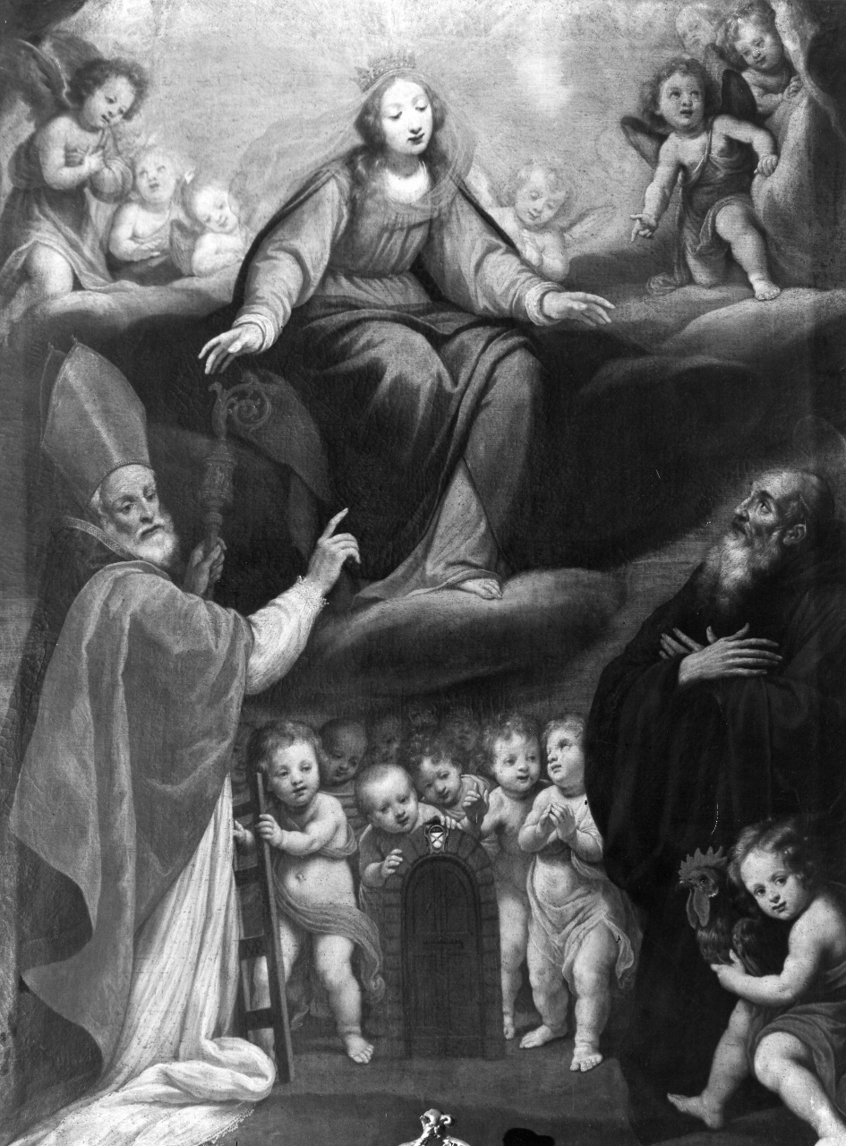 Maria Vergine in gloria tra Santi, cherubini e innocenti (dipinto) di Rosselli Matteo (attribuito) (sec. XVII)