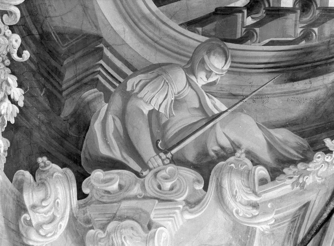 figura allegorica maschile e prospettive (dipinto) di Papi Domenico Maria (attribuito), Anderlini Pietro (attribuito), Papi Francesco Maria (attribuito) (sec. XVIII)