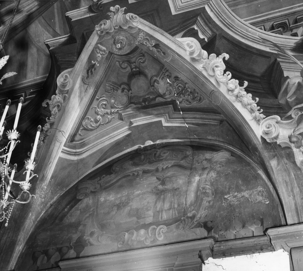 San Niccolò fa scaturire una sorgente e prospettive architettoniche (dipinto) di Papi Domenico Maria (attribuito), Anderlini Pietro (attribuito), Papi Francesco Maria (attribuito), Ferretti Giovanni Domenico (attribuito) (sec. XVIII)