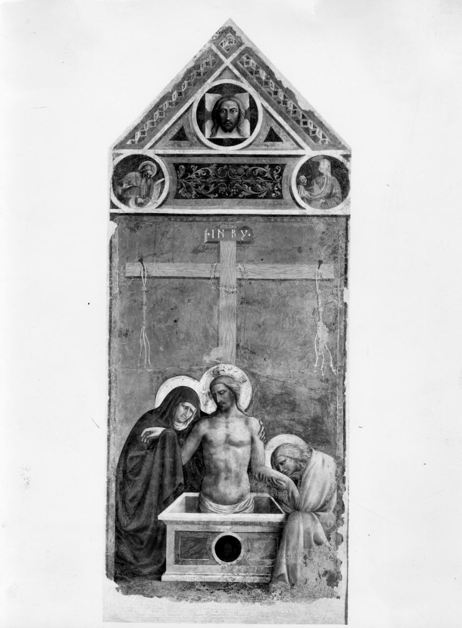 Cristo in pietà, dolenti, simboli della passione (dipinto) di Fini Tommaso detto Masolino da Panicale (primo quarto sec. XV)