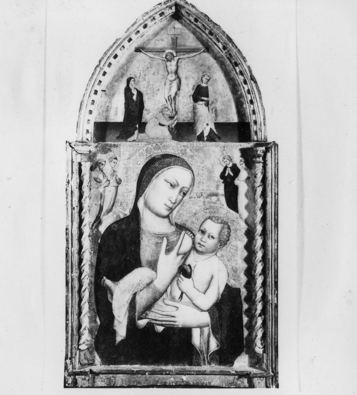 Madonna con Bambino, Cristo crocifisso, dolenti (dipinto) di Ambrogio di Baldese (attribuito) (sec. XIV)