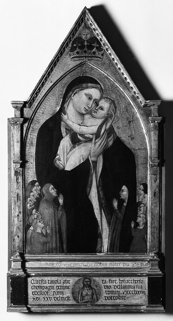 Madonna con Bambino in trono e donatori (polittico, frammento) di Giovanni del Biondo (sec. XIV)