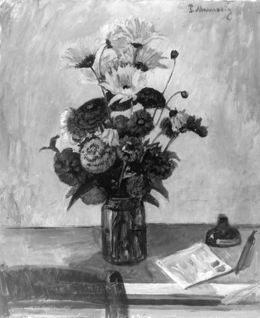 Fiori, natura morta con vasi da fiori (dipinto) di Marussig Piero (sec. XX)