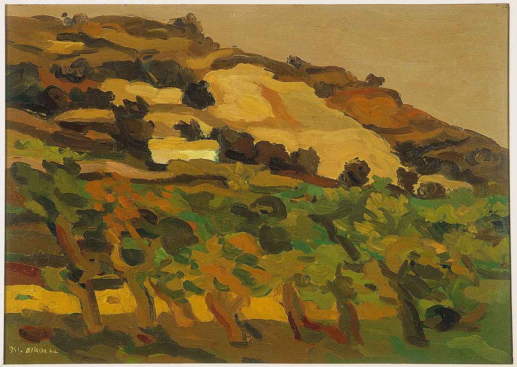 La cava sotto il monte/ La cava sotto il vigneto, paesaggio campestre (dipinto) di Birolli Renato (sec. XX)