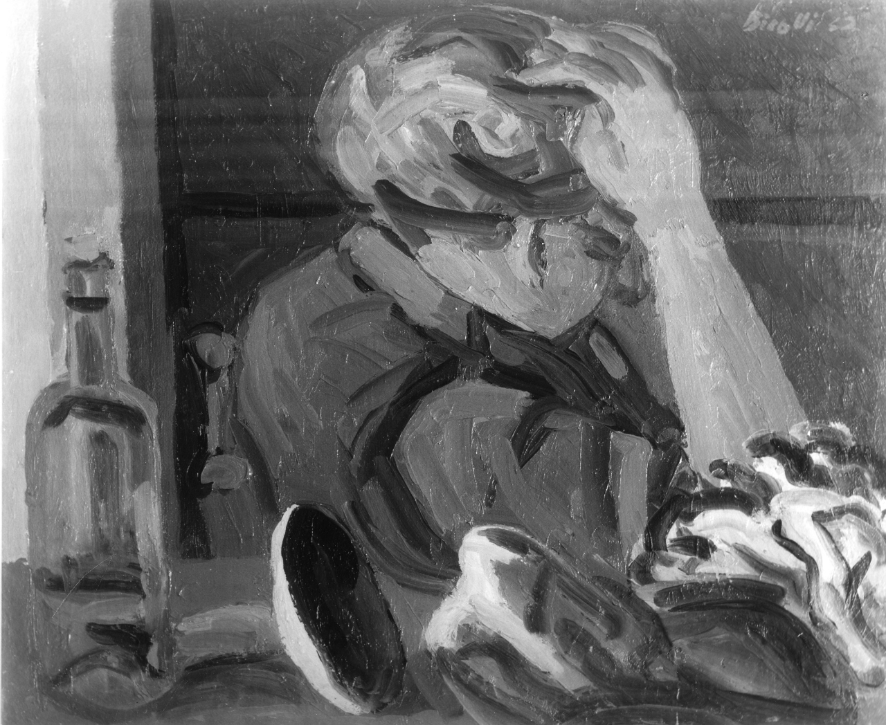 Donna con fiore nei capelli, donna seduta (dipinto) di Birolli Renato (sec. XX)